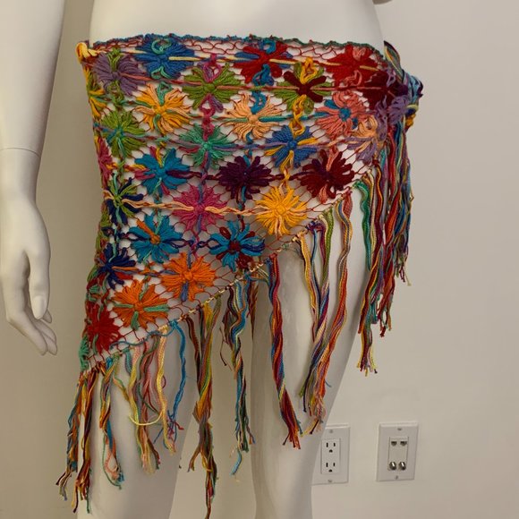 None Accessories - Multicolor crochet small wrap with fringes